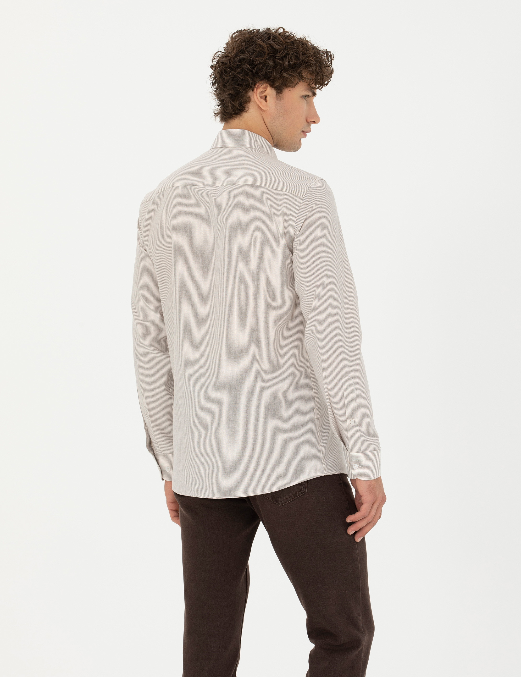 Bej Slim Fit Uzun Kollu Gömlek