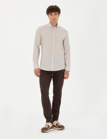 Bej Slim Fit Uzun Kollu Gömlek - 50277750014