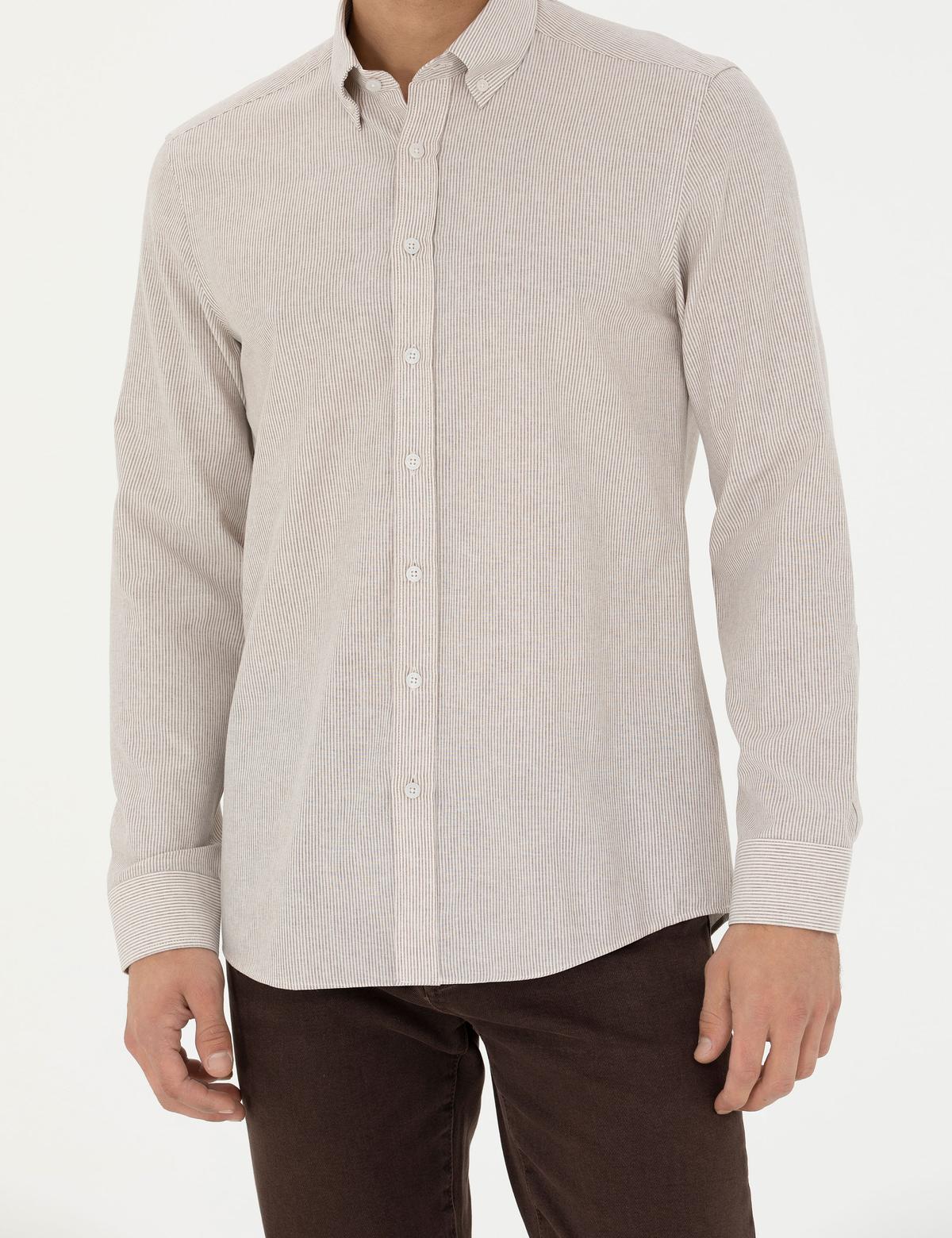 Bej Slim Fit Uzun Kollu Gömlek - 50277750014