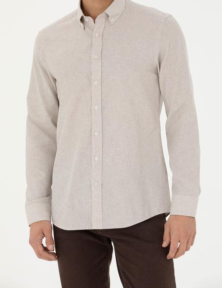 Bej Slim Fit Uzun Kollu Gömlek - 50277750014