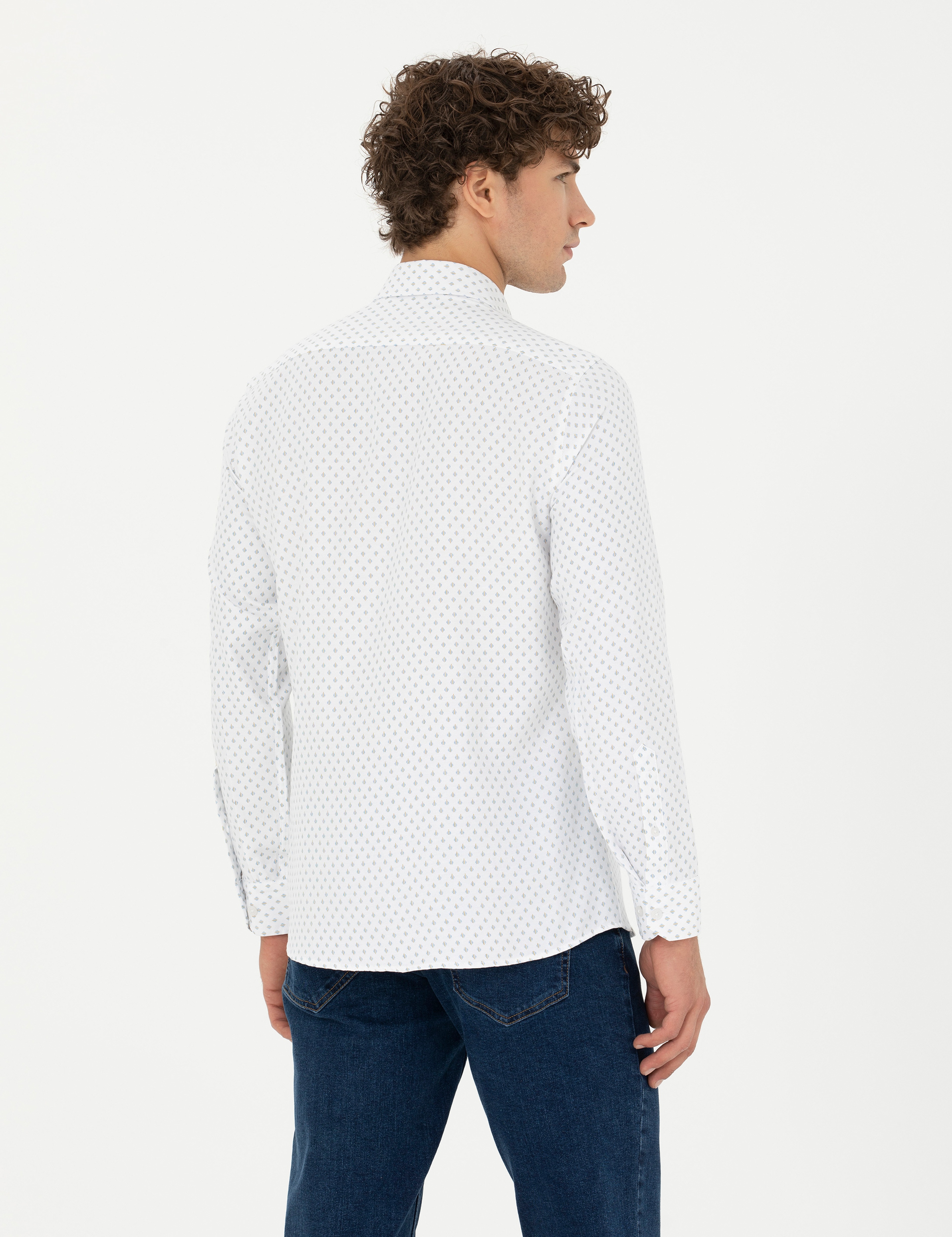 Petrol Slim Fit Uzun Kollu Gömlek - Image 5