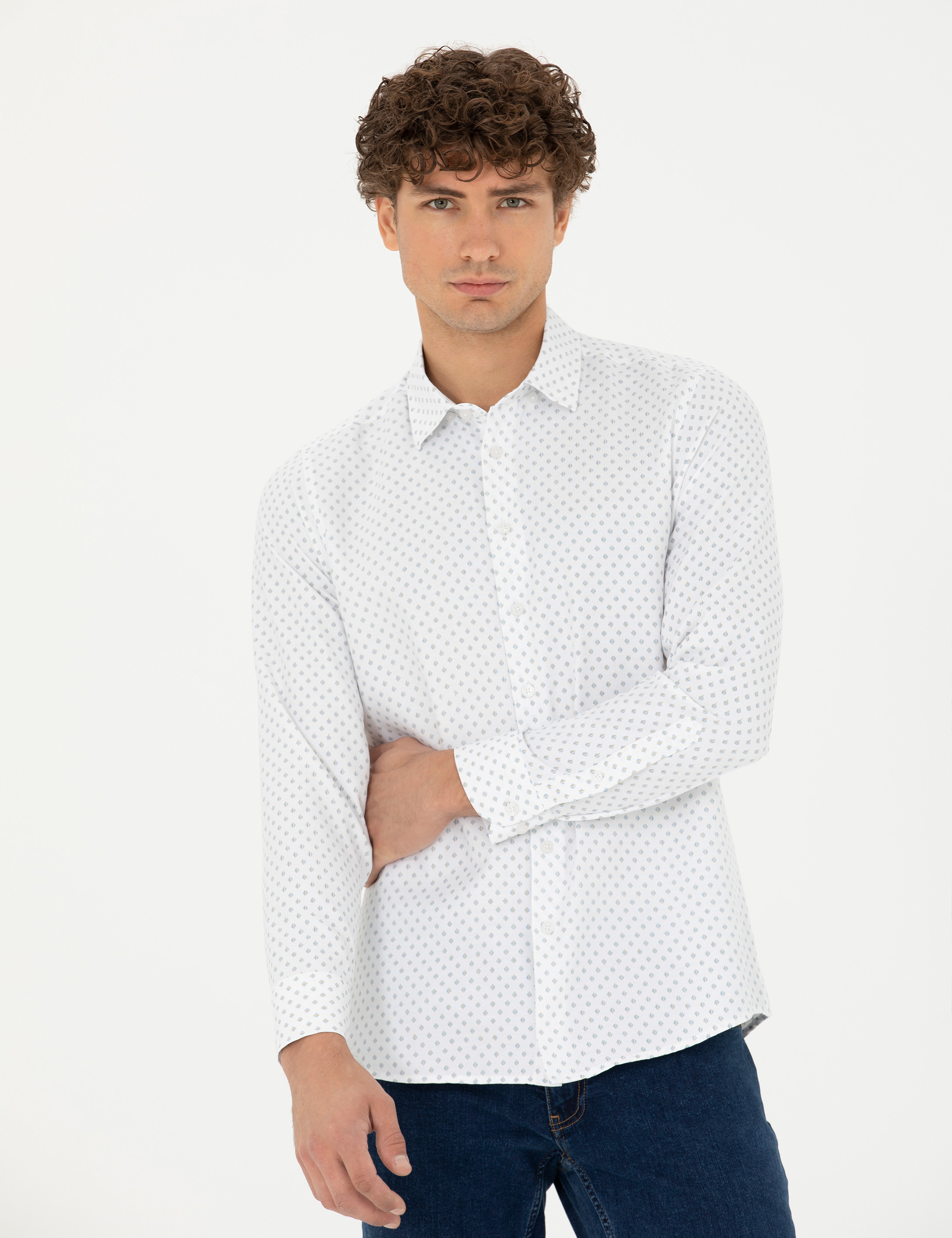 Petrol Slim Fit Uzun Kollu Gömlek - Image 3
