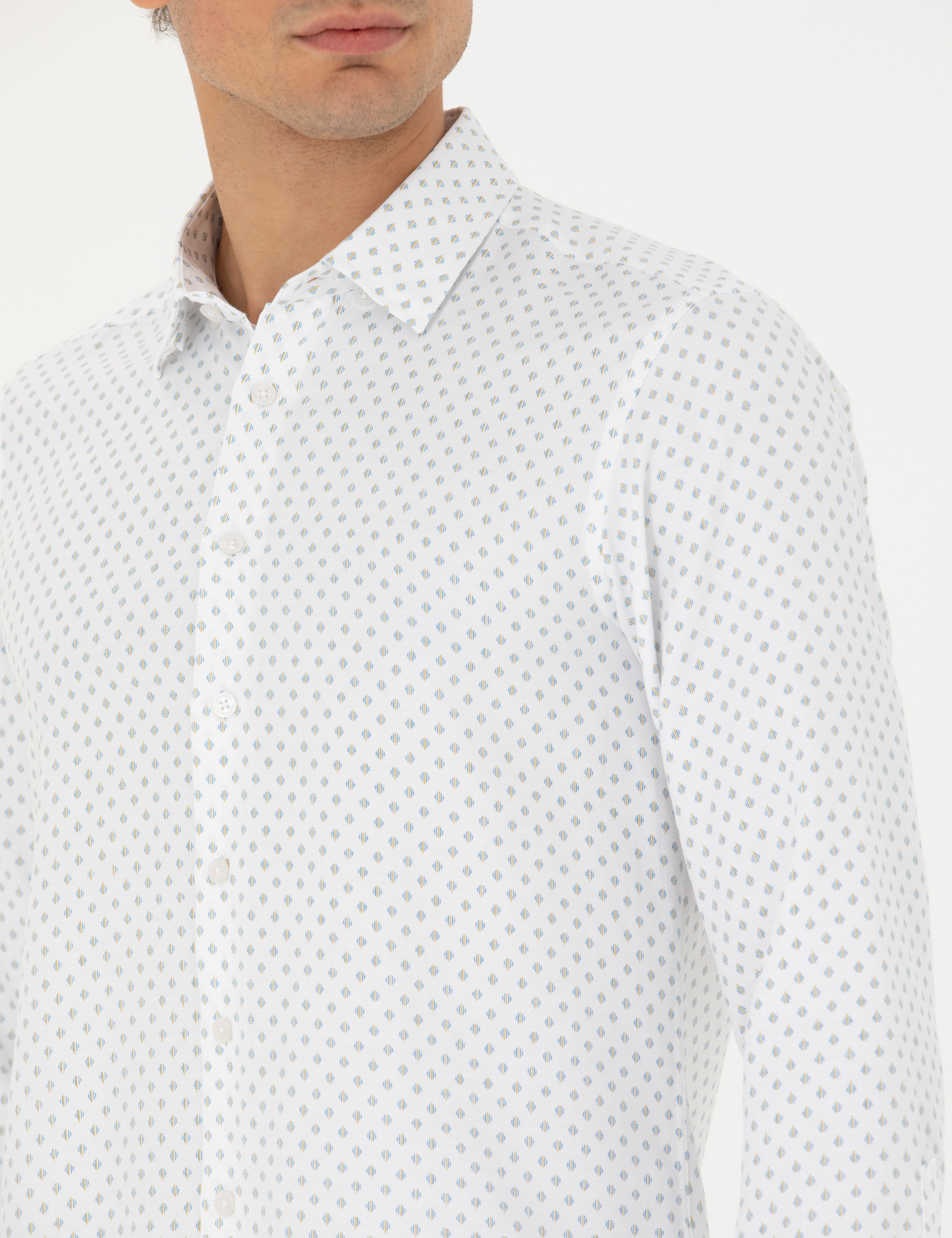 Petrol Slim Fit Uzun Kollu Gömlek - Image 7