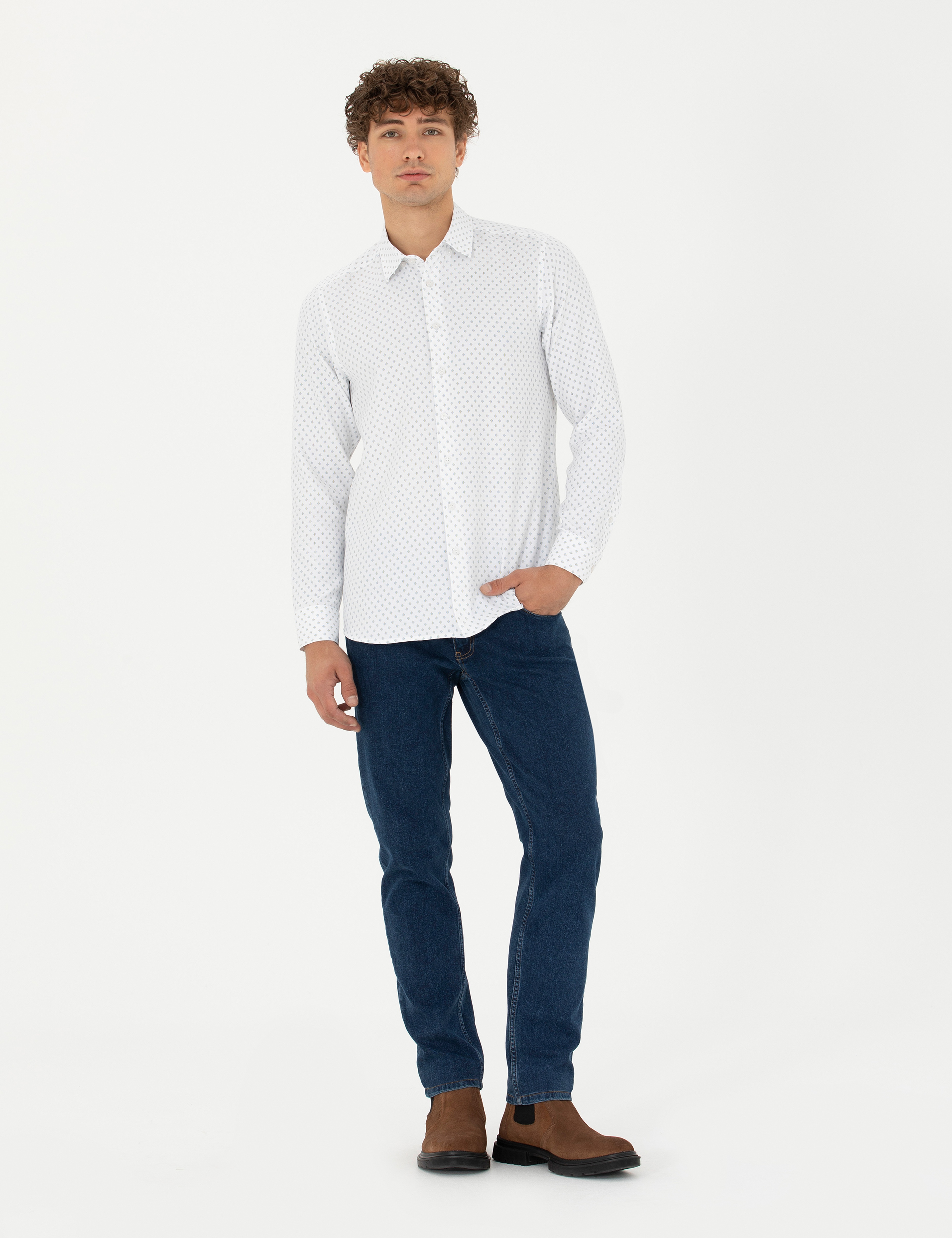 Petrol Slim Fit Uzun Kollu Gömlek - Image 4