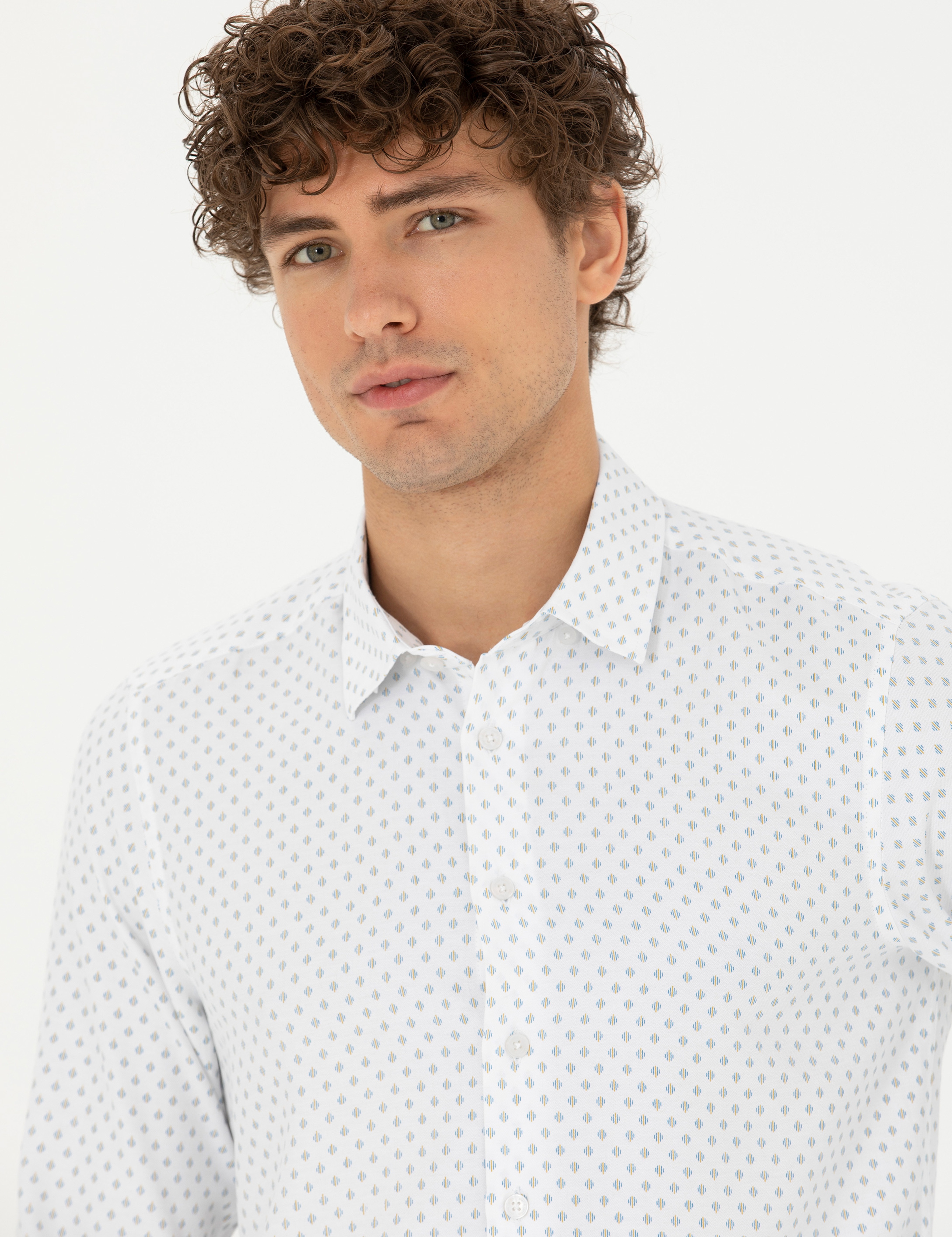 Petrol Slim Fit Uzun Kollu Gömlek - Image 2