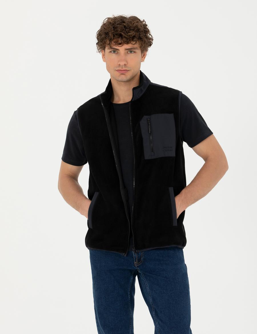 Siyah Regular Fit Polar Yelek