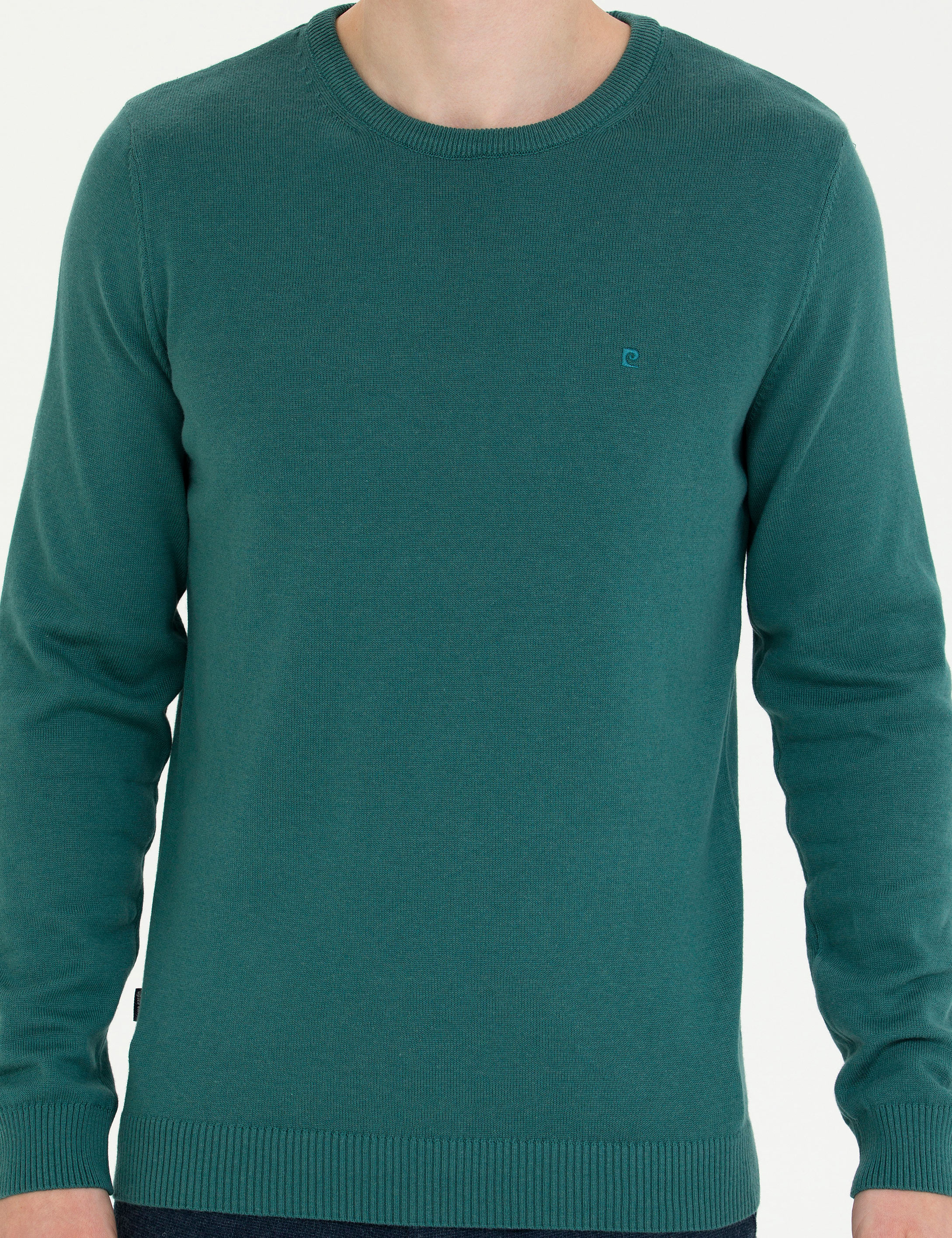 Pierre Cardin Yeşil Slim Fit Bisiklet Yaka Basic Triko Kazak görsel 6