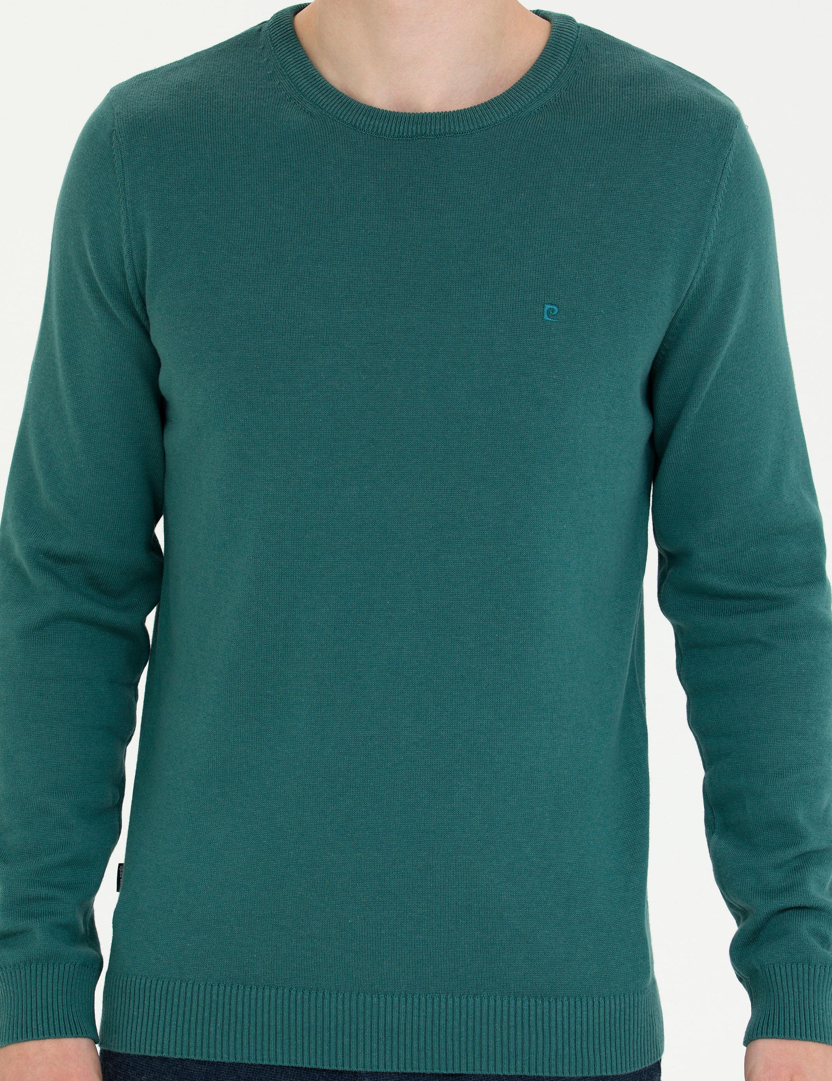 Yeşil Slim Fit Bisiklet Yaka Basic Triko Kazak