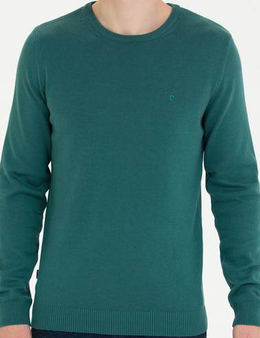 Yeşil Slim Fit Bisiklet Yaka Basic Triko Kazak