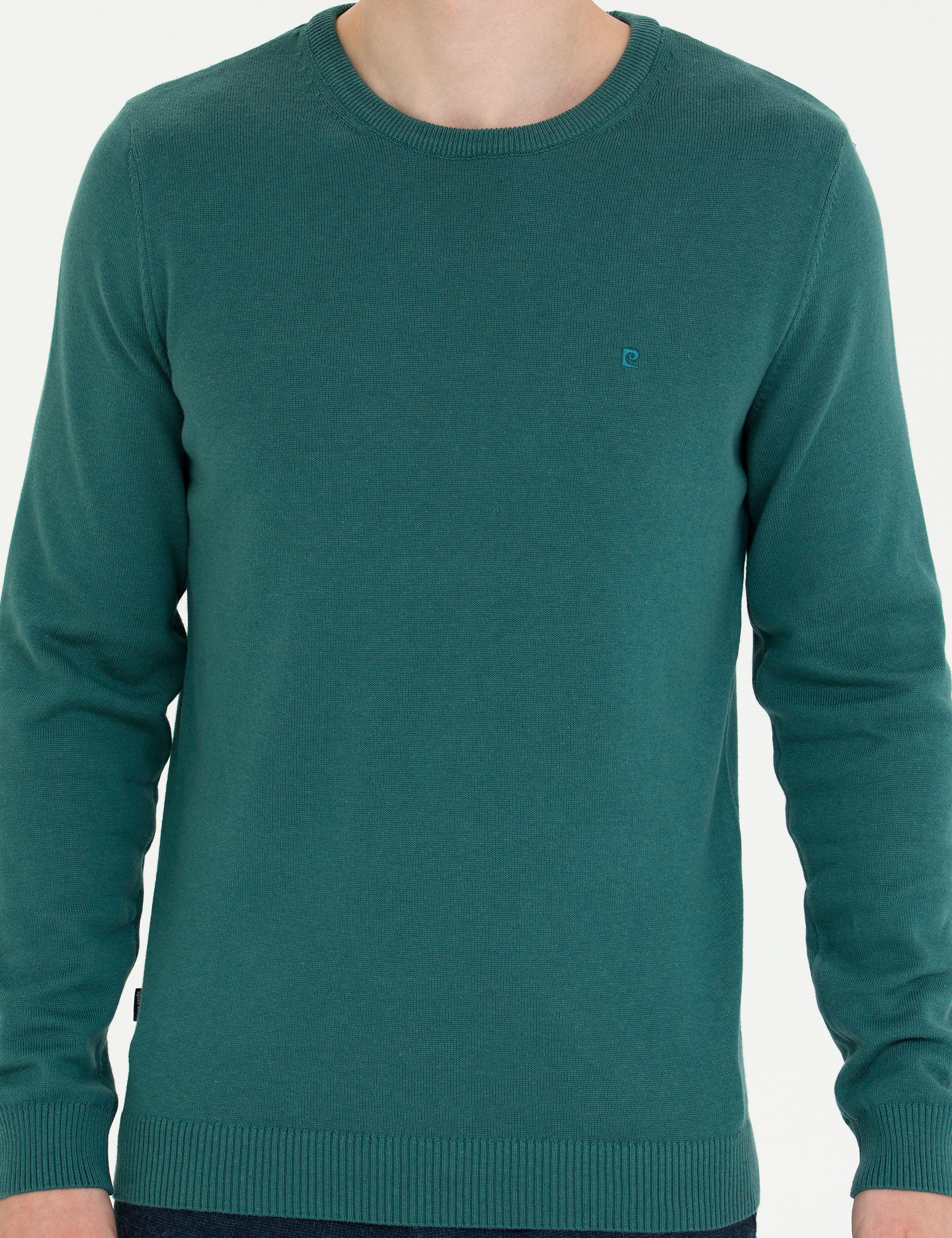 Yeşil Slim Fit Bisiklet Yaka Basic Triko Kazak