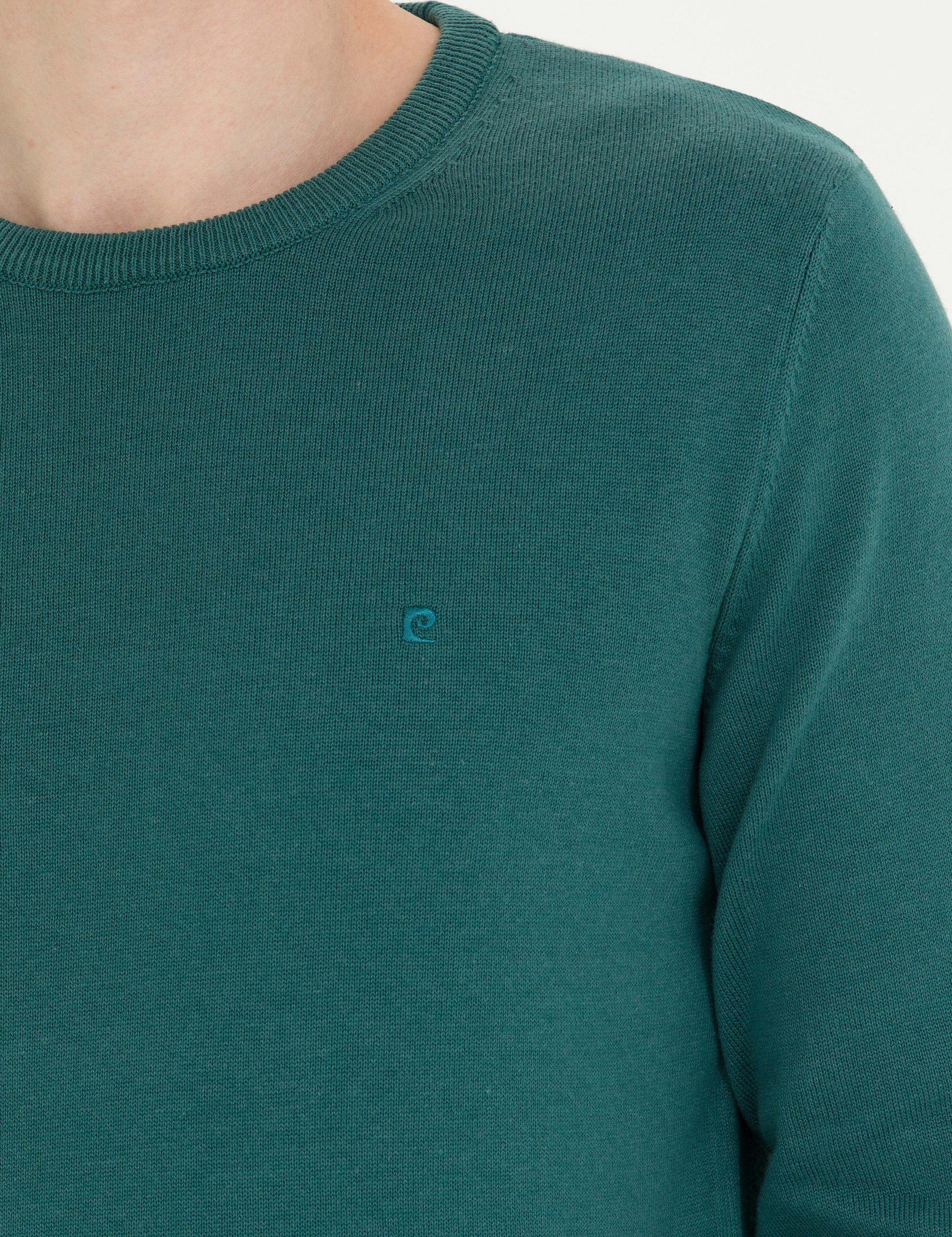 Yeşil Slim Fit Bisiklet Yaka Basic Triko Kazak