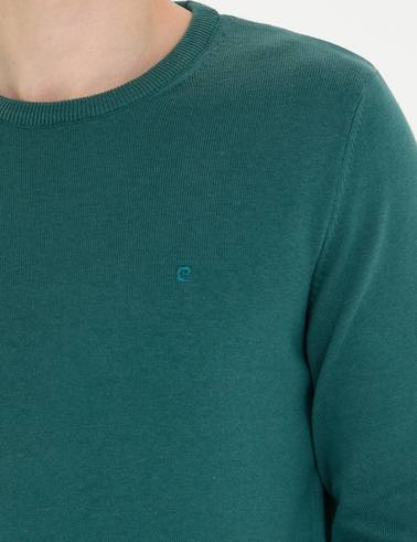 Yeşil Slim Fit Bisiklet Yaka Basic Triko Kazak