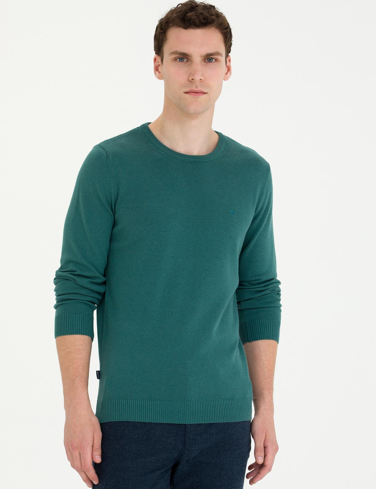 Yeşil Slim Fit Bisiklet Yaka Basic Triko Kazak - 50270179243