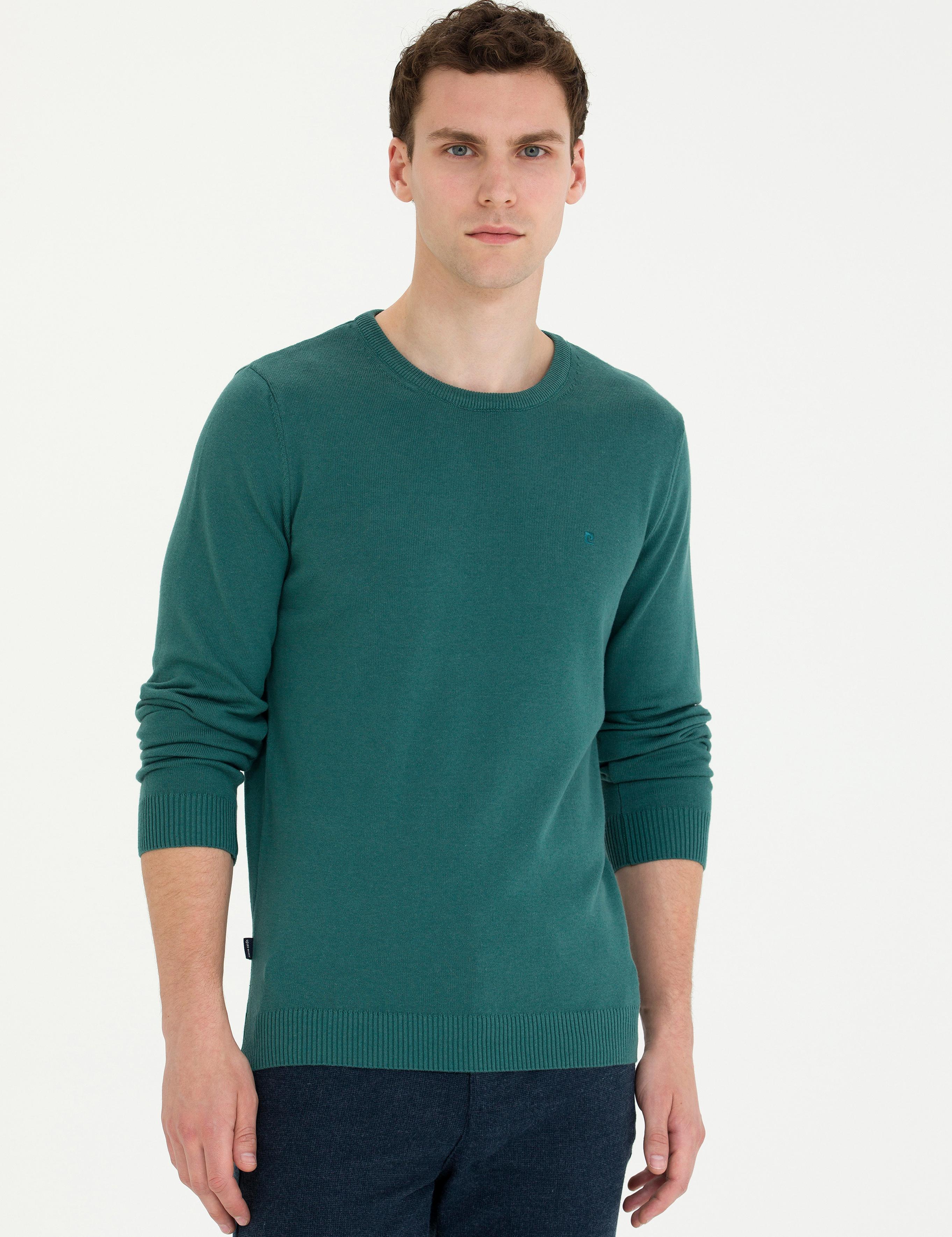 Yeşil Slim Fit Bisiklet Yaka Basic Triko Kazak