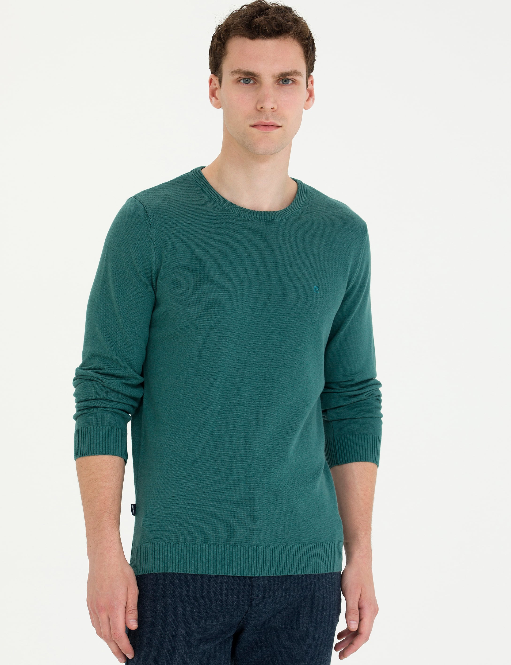 Yeşil Slim Fit Bisiklet Yaka Basic Triko Kazak - Image 3