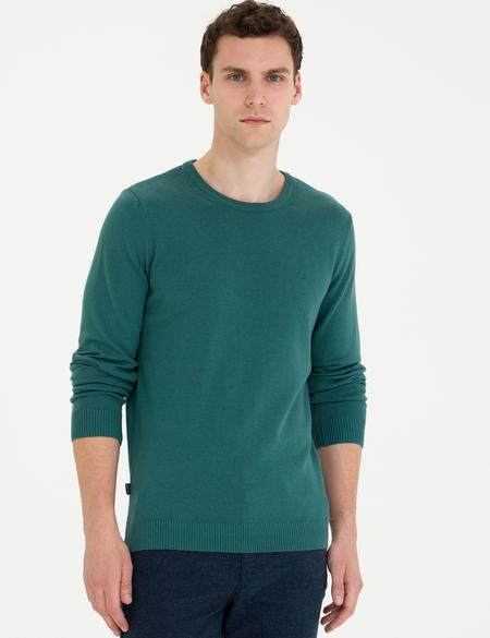 Yeşil Slim Fit Bisiklet Yaka Basic Triko Kazak - 50270179243