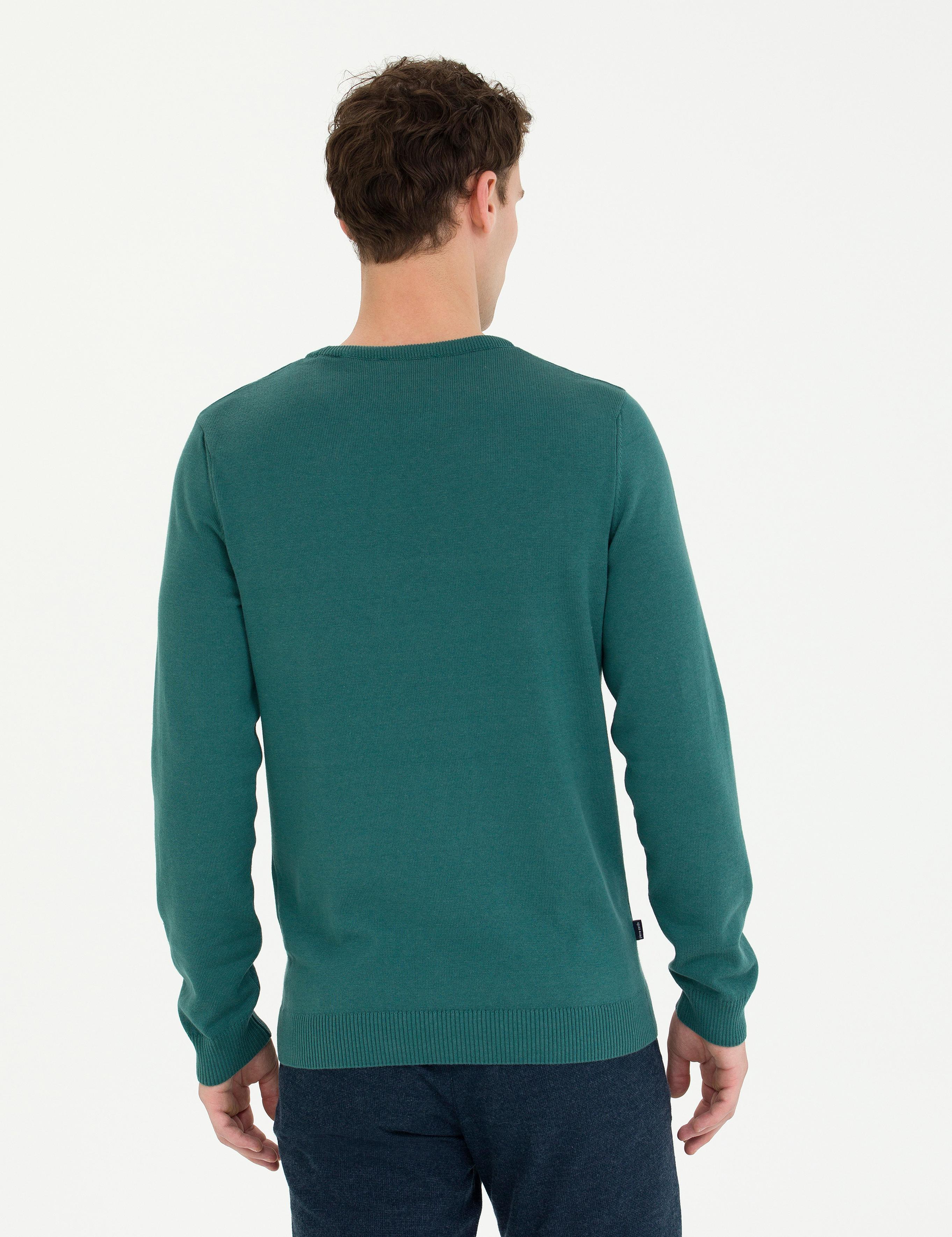 Yeşil Slim Fit Bisiklet Yaka Basic Triko Kazak