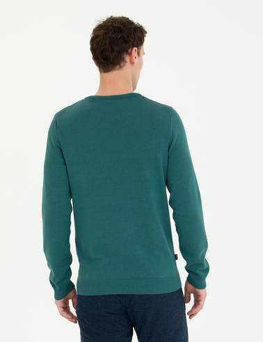 Yeşil Slim Fit Bisiklet Yaka Basic Triko Kazak
