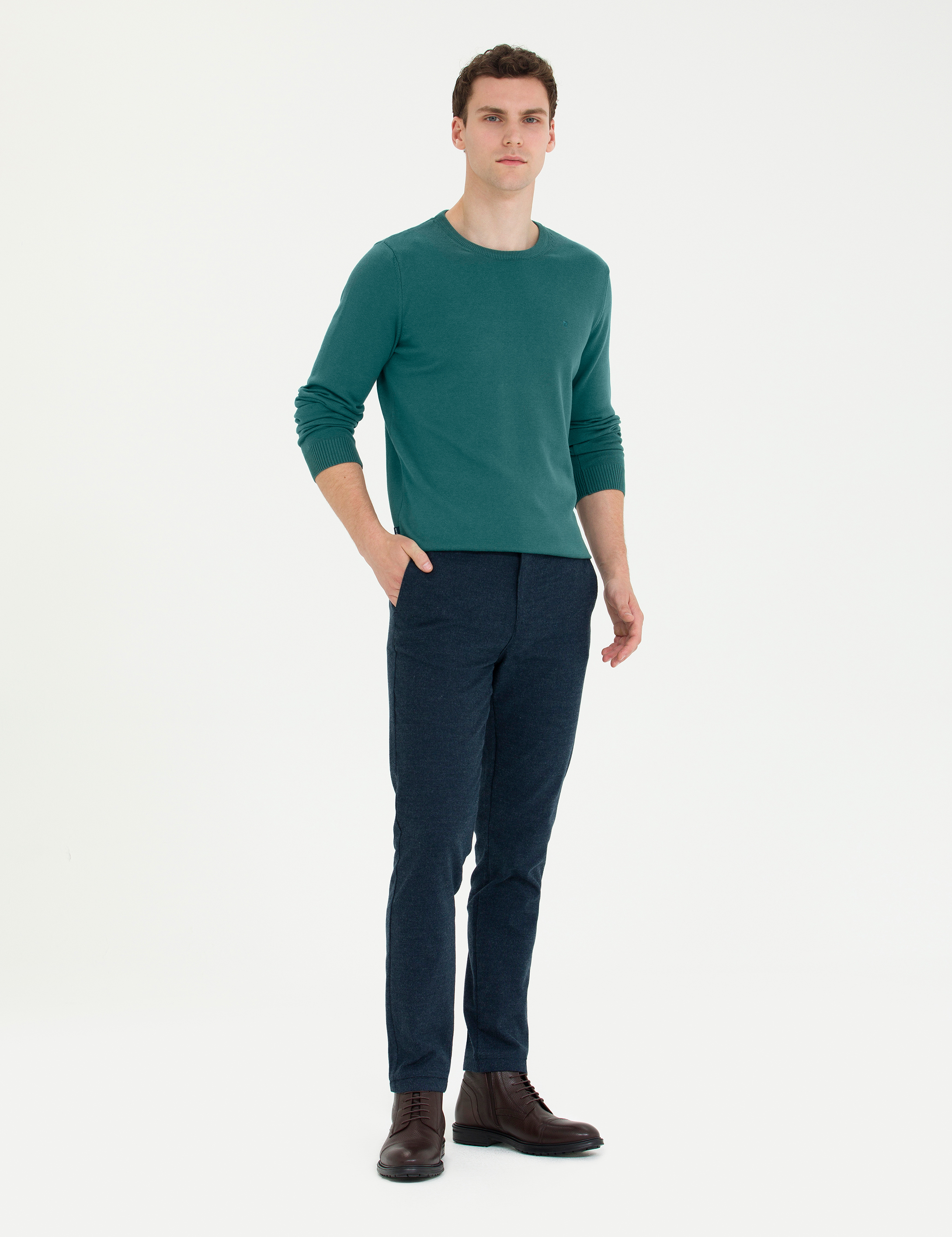 Pierre Cardin Yeşil Slim Fit Bisiklet Yaka Basic Triko Kazak görsel 4