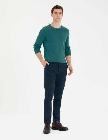 Yeşil Slim Fit Bisiklet Yaka Basic Triko Kazak