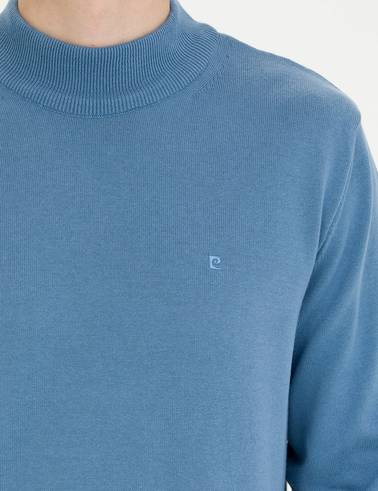 Koyu Mavi Slim Fit Yarım Balıkçı Yaka Basic Triko Kazak