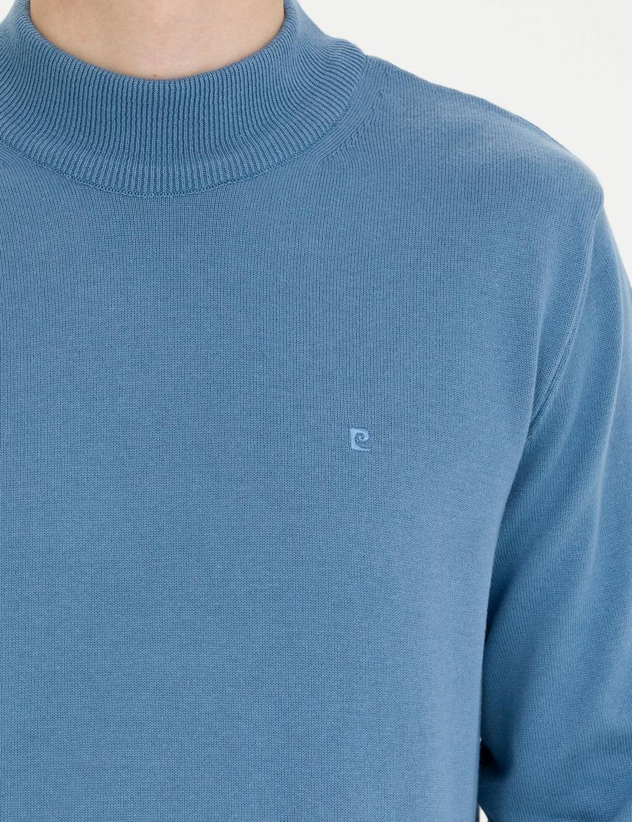 Koyu Mavi Slim Fit Yarım Balıkçı Yaka Basic Triko Kazak