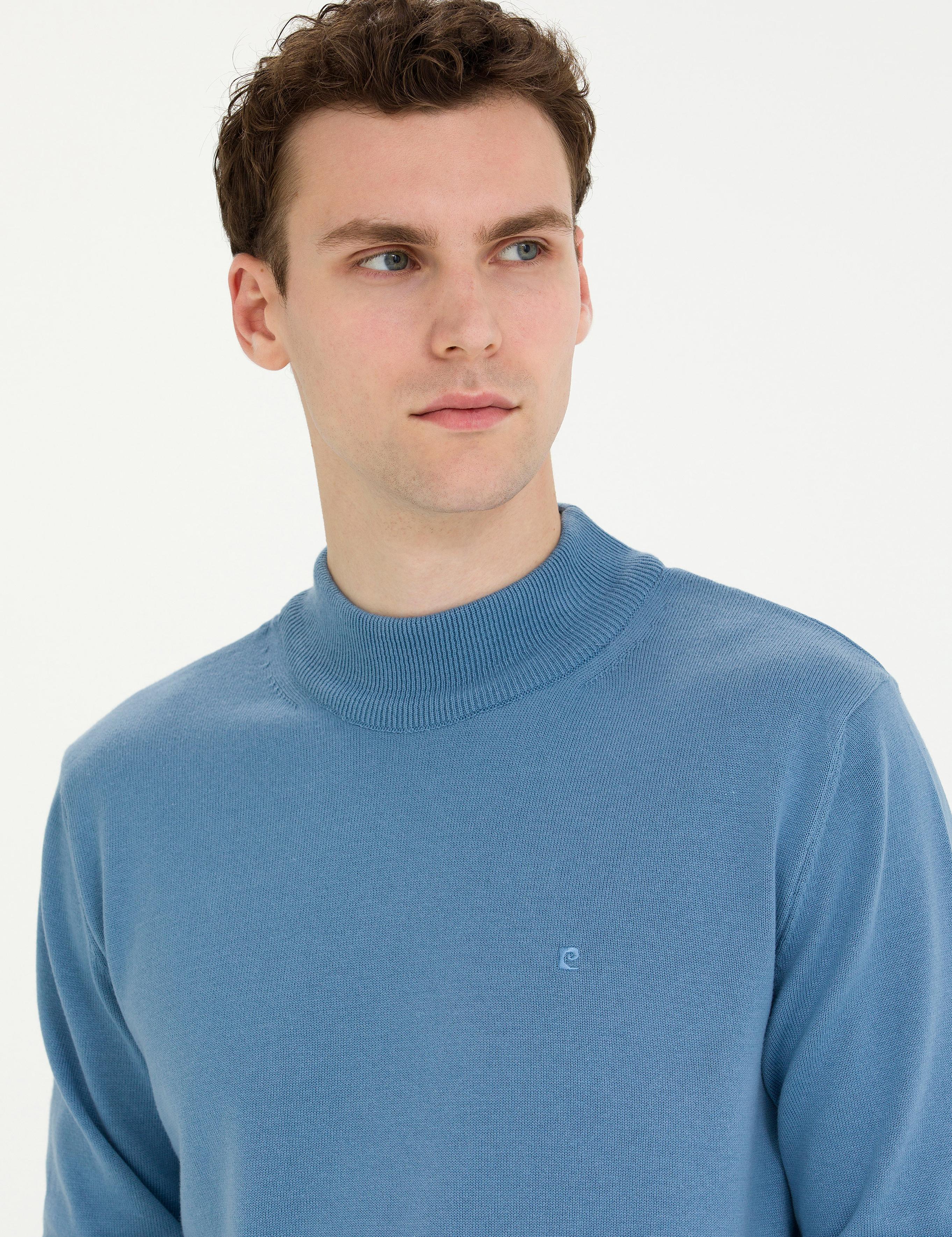 Koyu Mavi Slim Fit Yarım Balıkçı Yaka Basic Triko Kazak