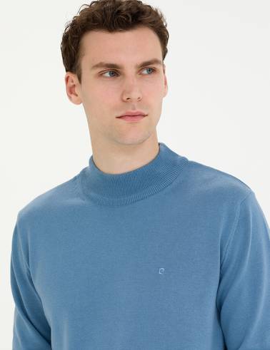 Koyu Mavi Slim Fit Yarım Balıkçı Yaka Basic Triko Kazak