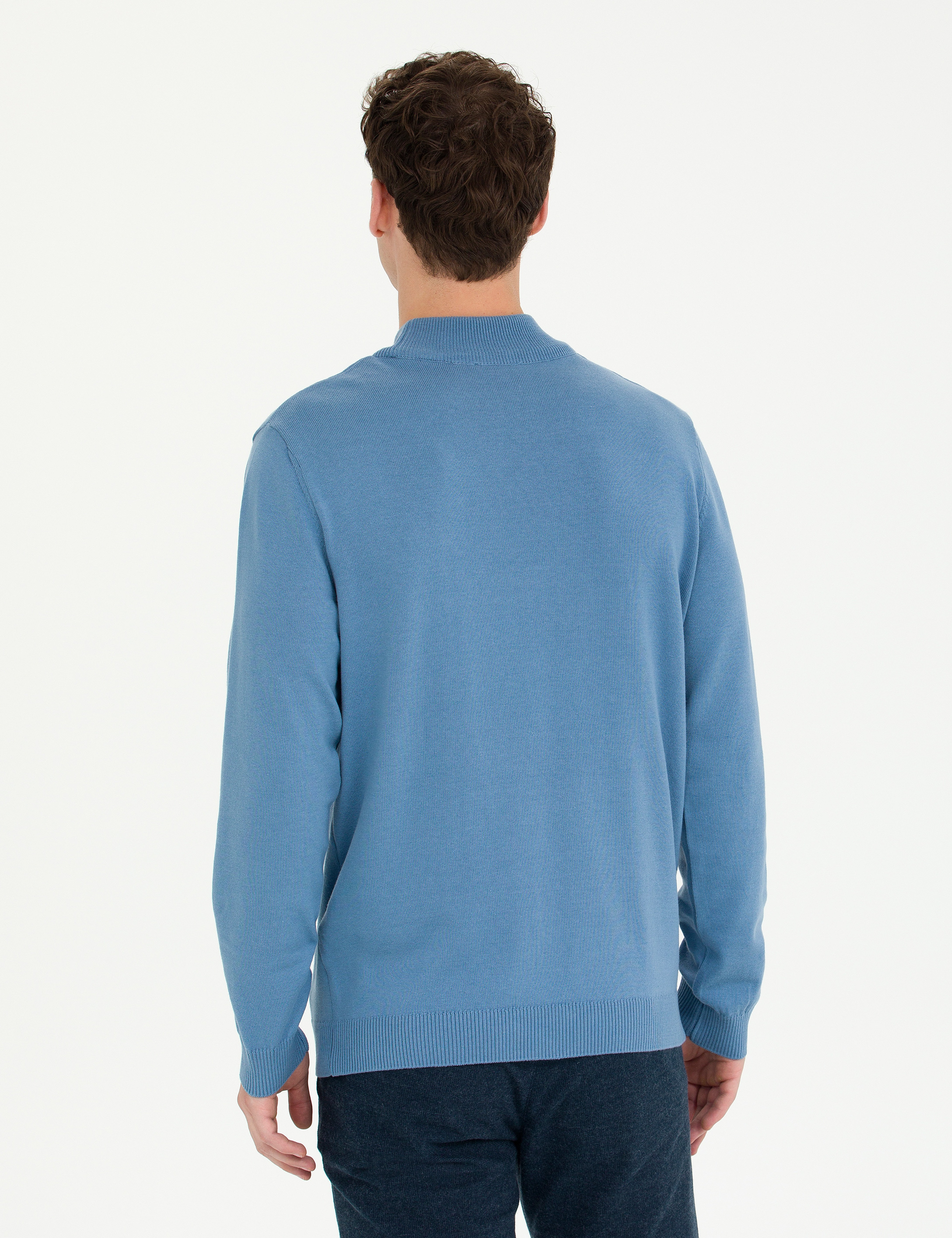 Koyu Mavi Slim Fit Yarım Balıkçı Yaka Basic Triko Kazak - Image 5