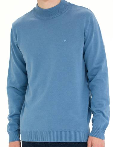Koyu Mavi Slim Fit Yarım Balıkçı Yaka Basic Triko Kazak