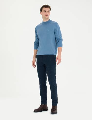 Koyu Mavi Slim Fit Yarım Balıkçı Yaka Basic Triko Kazak