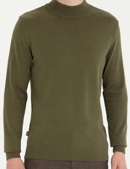 Koyu Haki Slim Fit Yarım Balıkçı Yaka Basic Triko Kazak - 50276161231