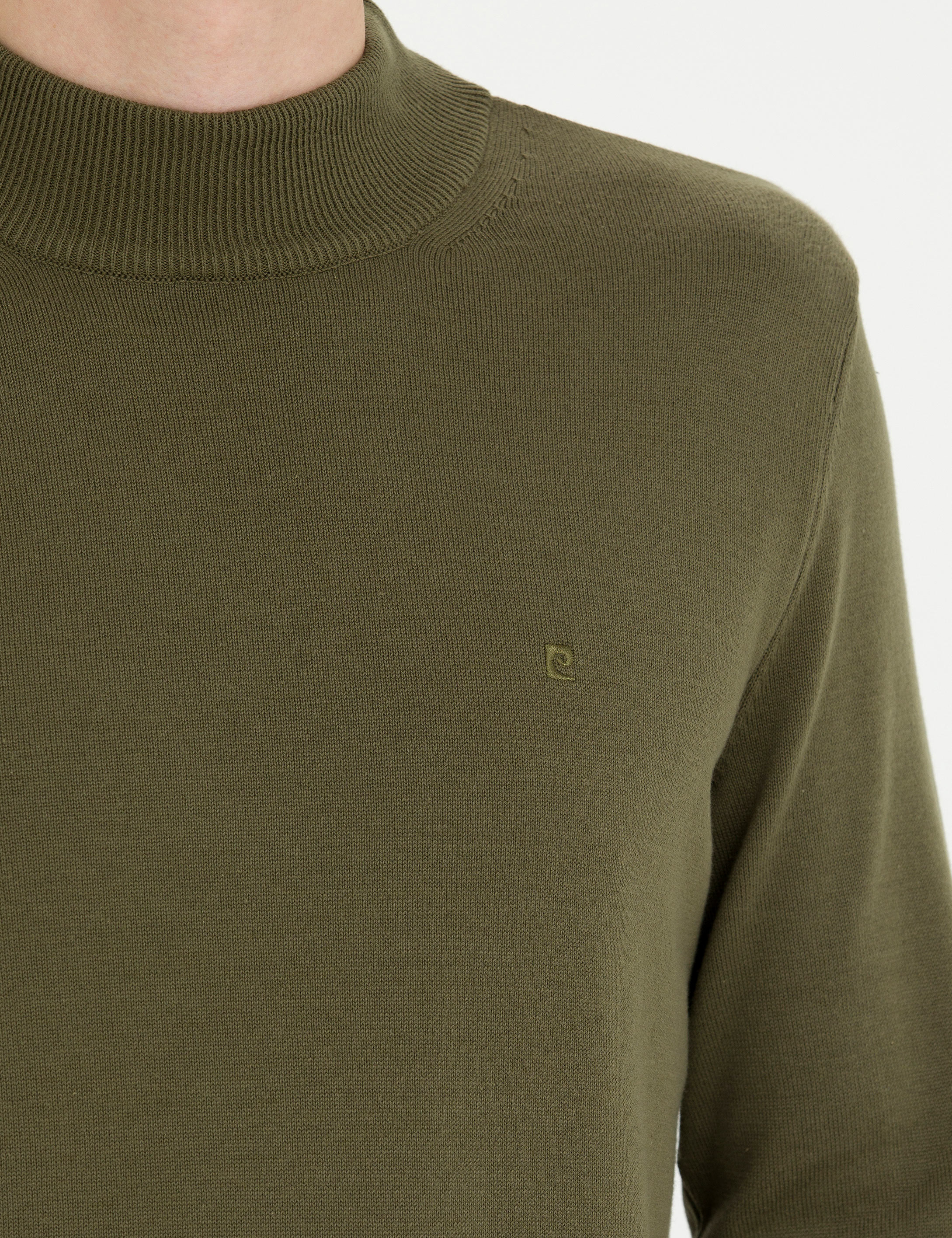 Pierre Cardin Koyu Haki Slim Fit Yarım Balıkçı Yaka Basic Triko Kazak görsel 7