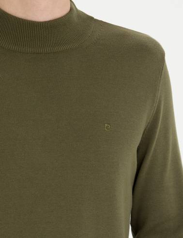 Koyu Haki Slim Fit Yarım Balıkçı Yaka Basic Triko Kazak