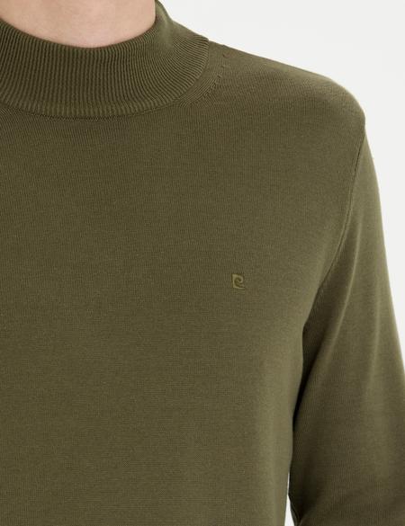 Koyu Haki Slim Fit Yarım Balıkçı Yaka Basic Triko Kazak - 50276161231