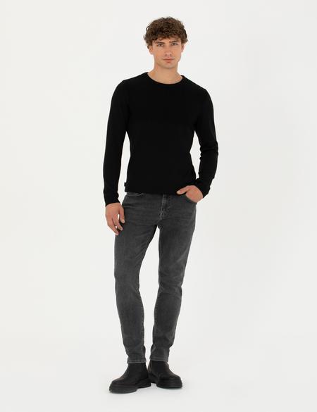 Siyah Slim Fit Bisiklet Yaka Triko Kazak - 50279261010