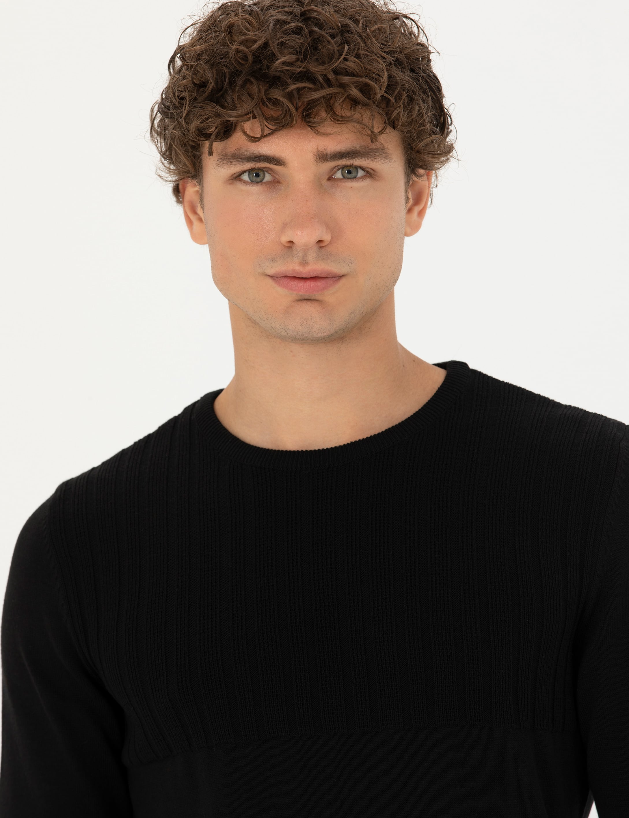 Pierre Cardin Siyah Slim Fit Bisiklet Yaka Triko Kazak görsel 2