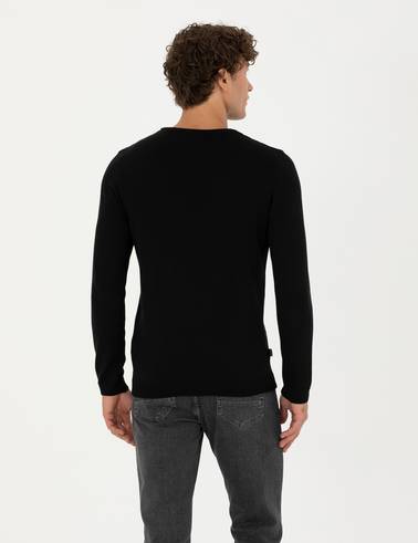 Siyah Slim Fit Bisiklet Yaka Triko Kazak