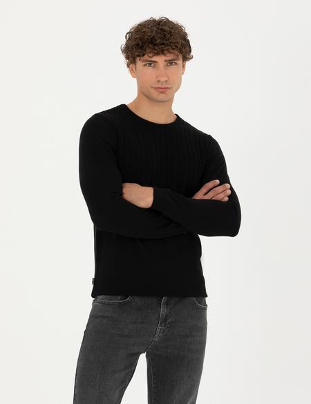 Siyah Slim Fit Bisiklet Yaka Triko Kazak - 50279261010