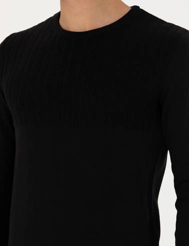 Siyah Slim Fit Bisiklet Yaka Triko Kazak
