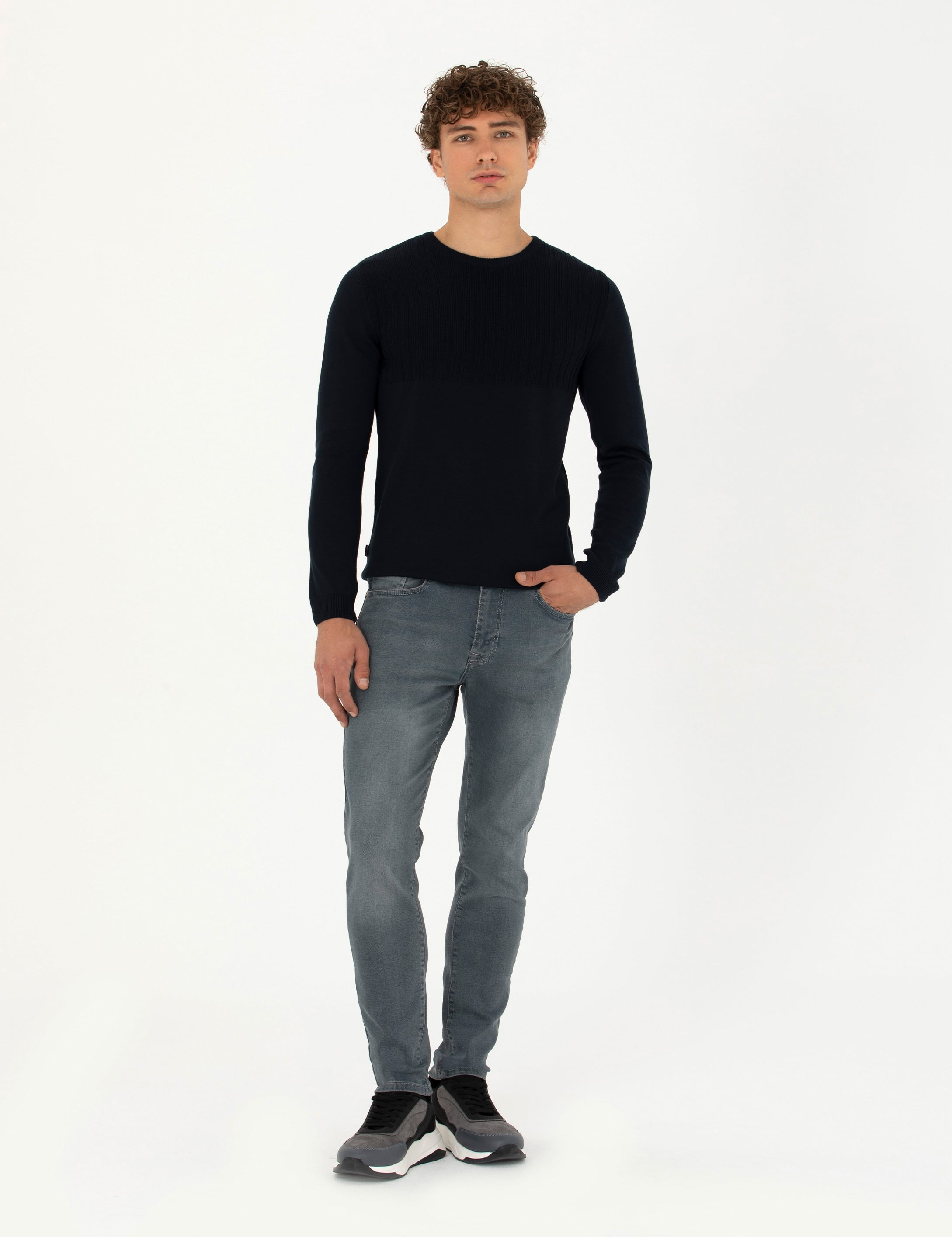 Pierre Cardin Lacivert Slim Fit Bisiklet Yaka Triko Kazak görsel 4