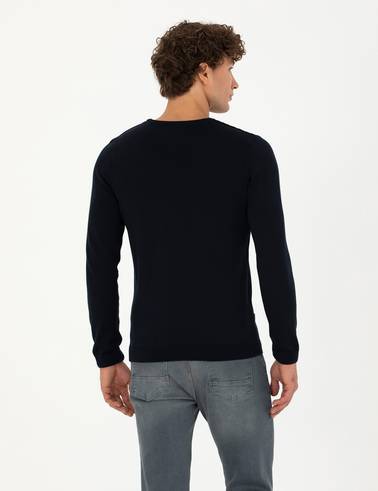 Lacivert Slim Fit Bisiklet Yaka Triko Kazak