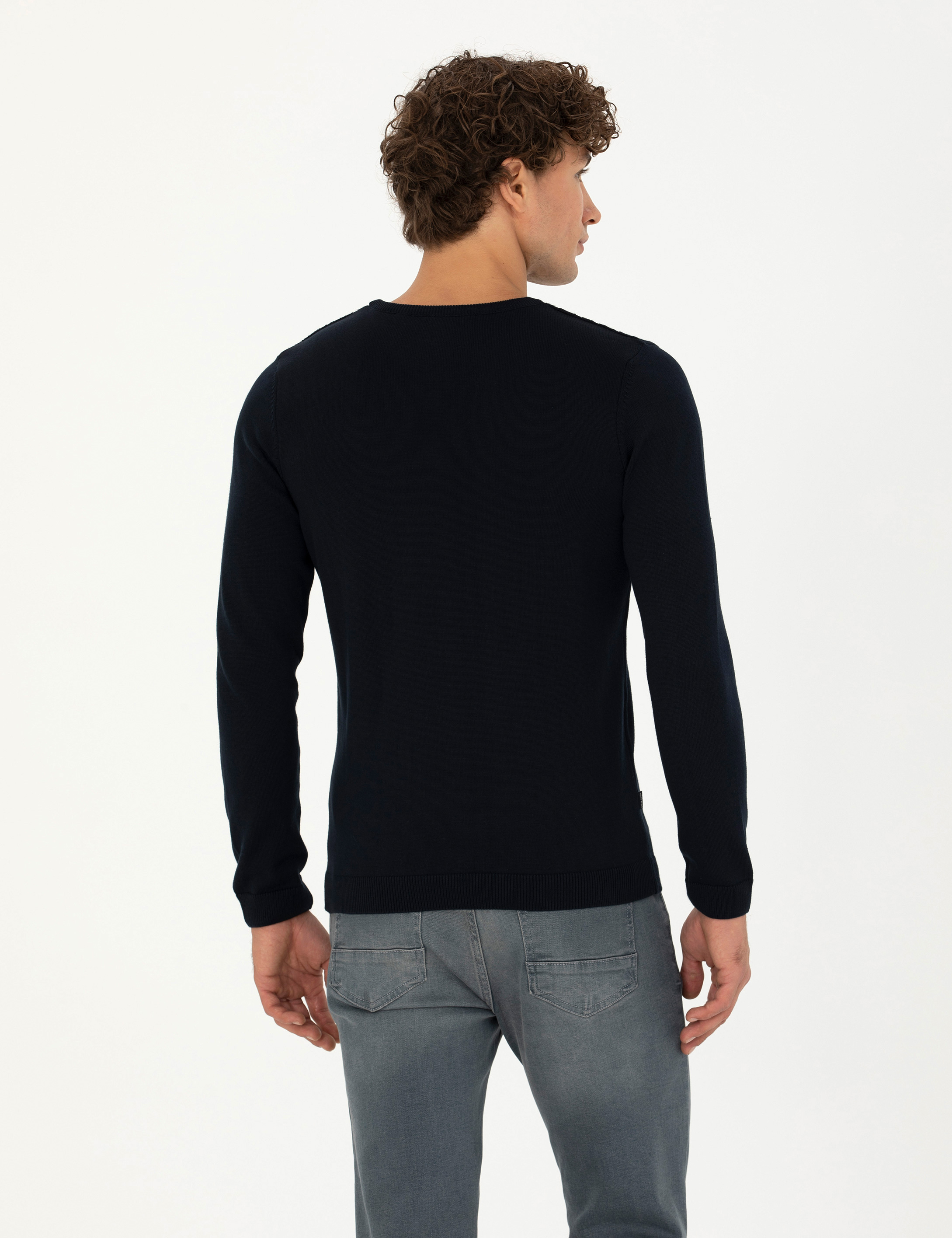 Lacivert Slim Fit Bisiklet Yaka Triko Kazak - Image 5