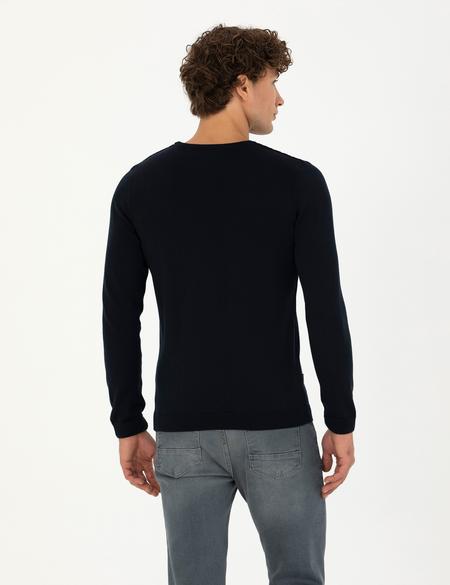 Lacivert Slim Fit Bisiklet Yaka Triko Kazak - 50279261019