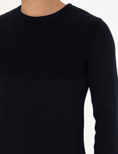 Lacivert Slim Fit Bisiklet Yaka Triko Kazak