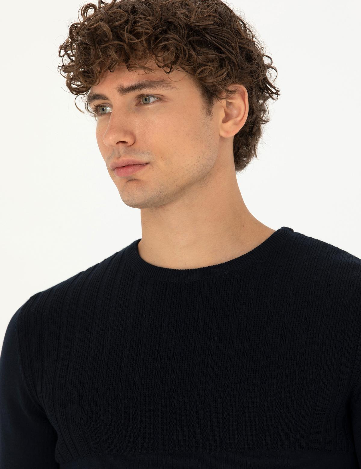 Lacivert Slim Fit Bisiklet Yaka Triko Kazak - 50279261019