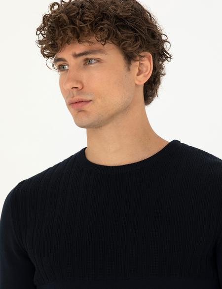 Lacivert Slim Fit Bisiklet Yaka Triko Kazak - 50279261019