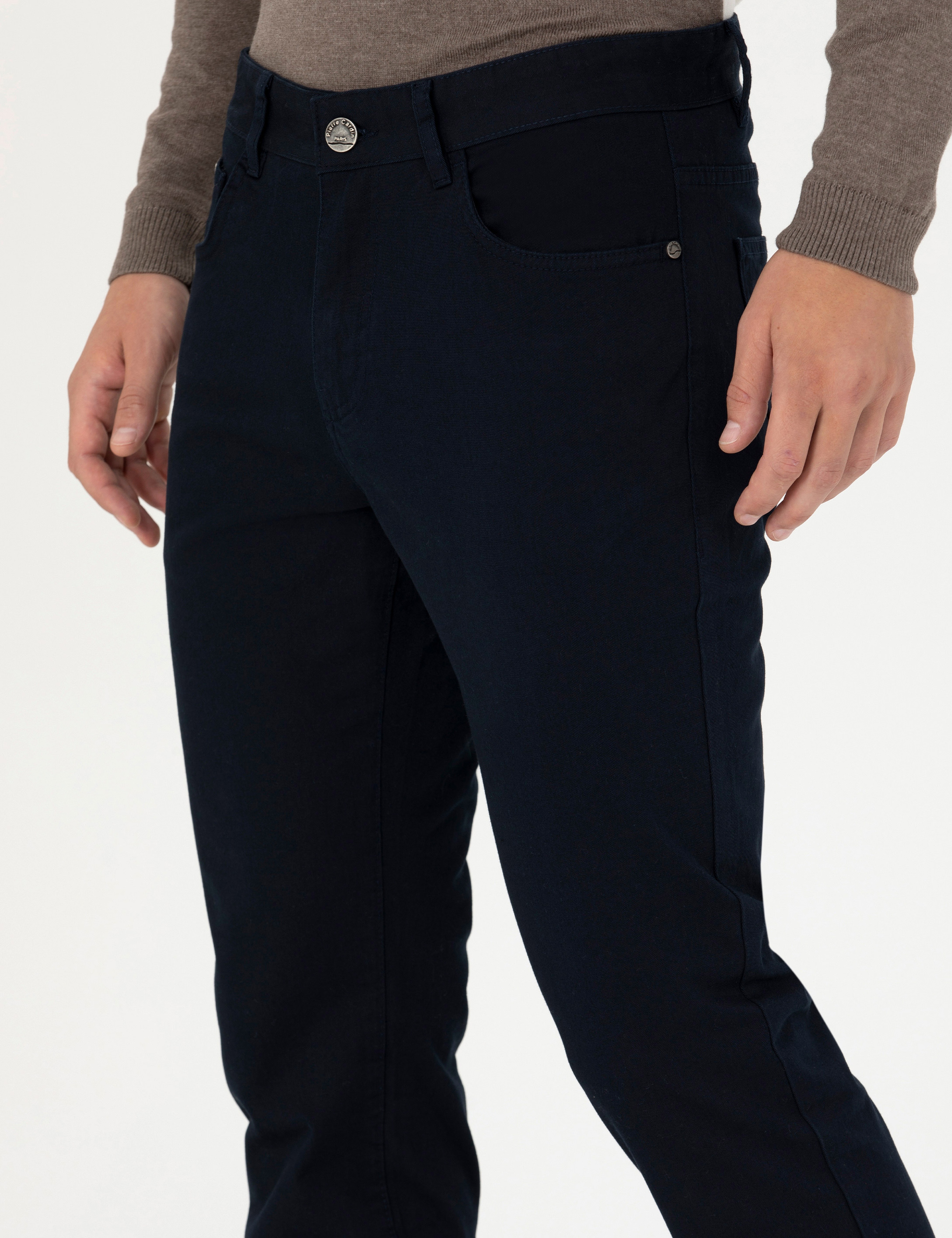 Lacivert Slim Fit Kanvas Pantolon