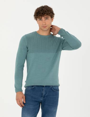 Koyu Mint Slim Fit Bisiklet Yaka Triko Kazak