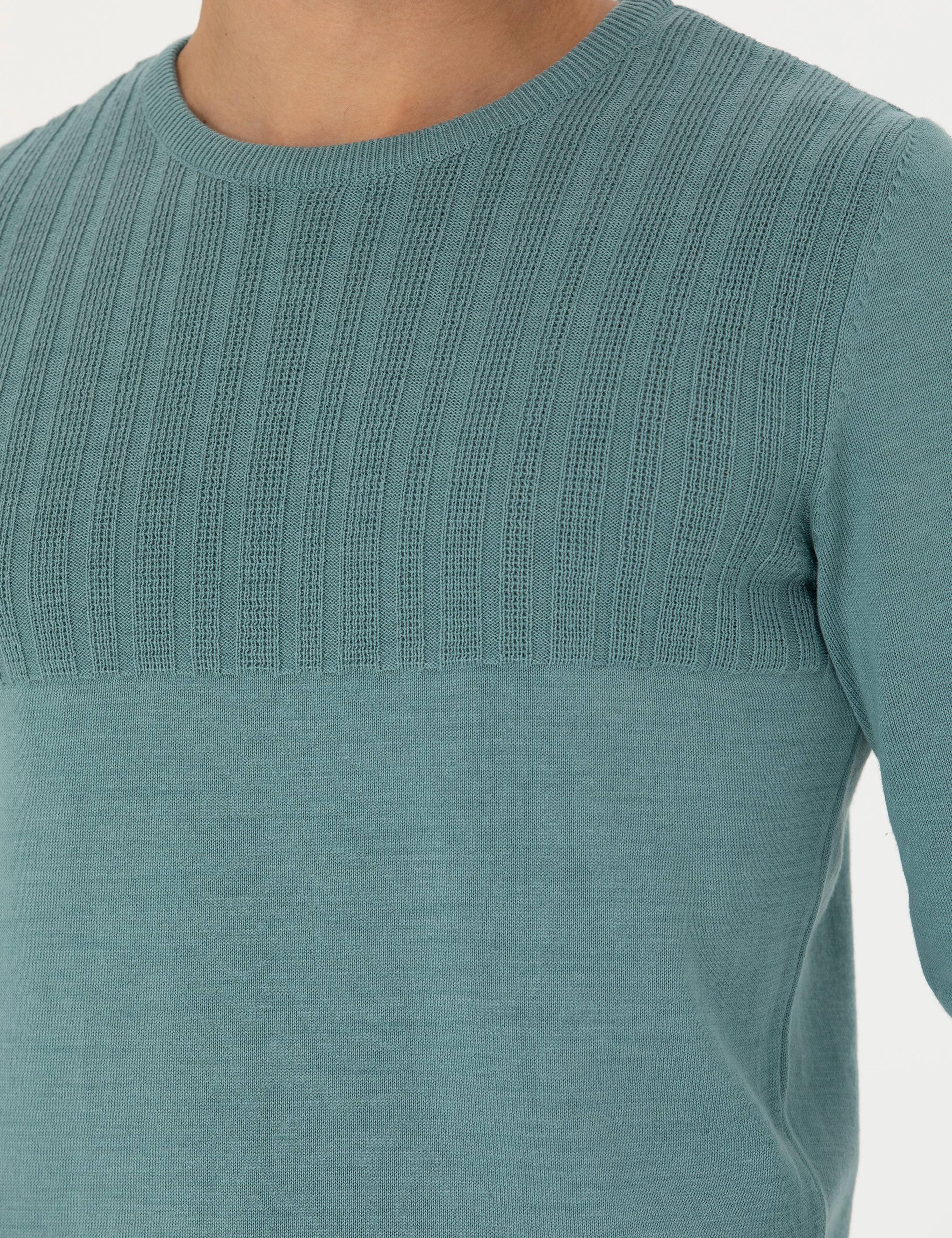 Koyu Mint Slim Fit Bisiklet Yaka Triko Kazak